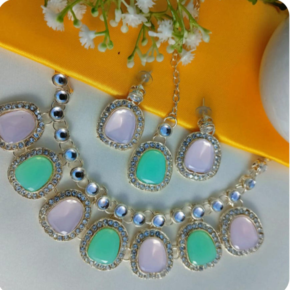Dhirish International Graceful Glow Kundan Stone Necklace Set