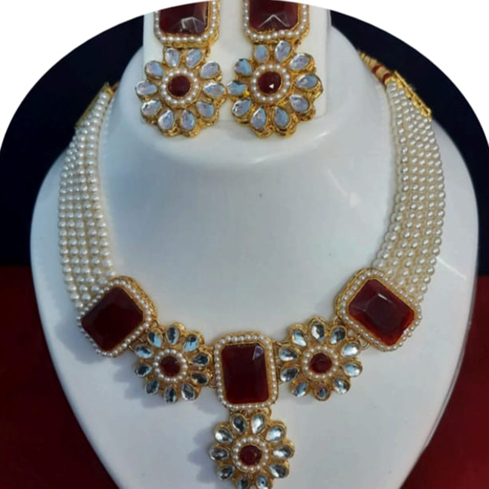 Dhirish International Royalty Glam Pota Kundan And Pearl Necklace Set