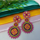 Dhrish International Vibrant Pearl Swastik Multi Color Hanging Earrings