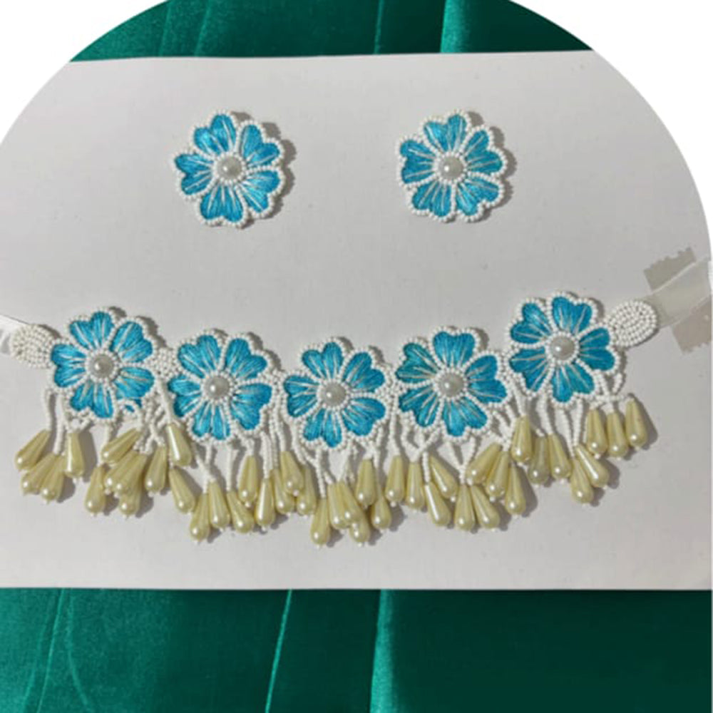 Dhirish International Classic Pearl Floral Choker Necklace Set