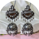 Dhirish International Heritage Oxidised Plated Mirror Jhumki Earrings 