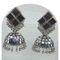 Dhirish International Heritage Oxidised Plated Mirror Jhumki Earrings 