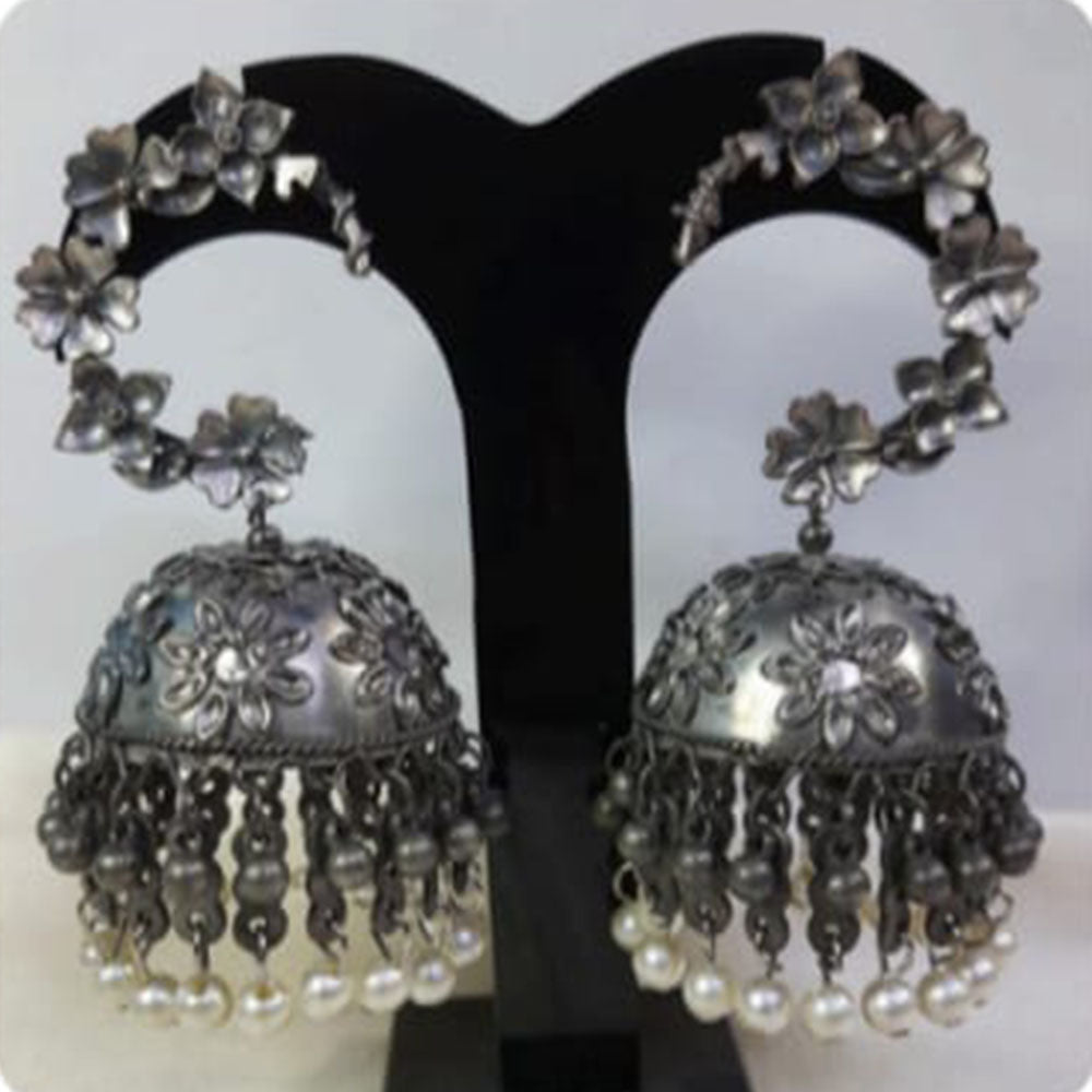 Dhirish International Heritage Oxidised Plated Jhumki Earrings