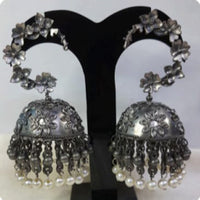 Dhirish International Heritage Oxidised Plated Jhumki Earrings 