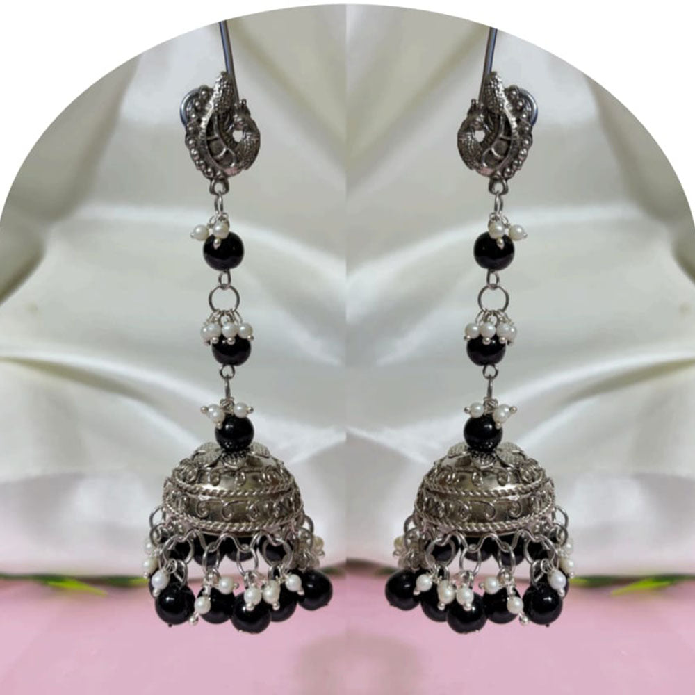 Dhirish International Heritage Oxidised Plated Beads Jhumki Earrings