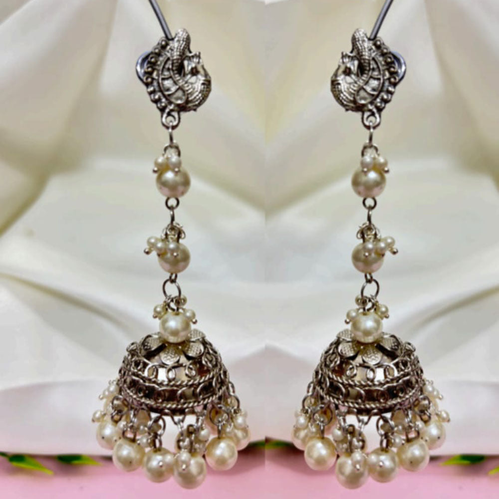 Dhirish International Heritage Oxidised Plated Beads Jhumki Earrings