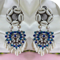 Dhirish International Vintage Style Pota Mirror And Shell Dangler Earrings 