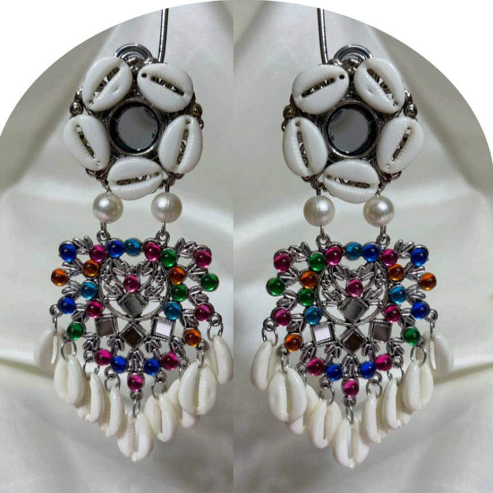 Dhirish International Vintage Style Pota Mirror And Shell Dangler Earrings