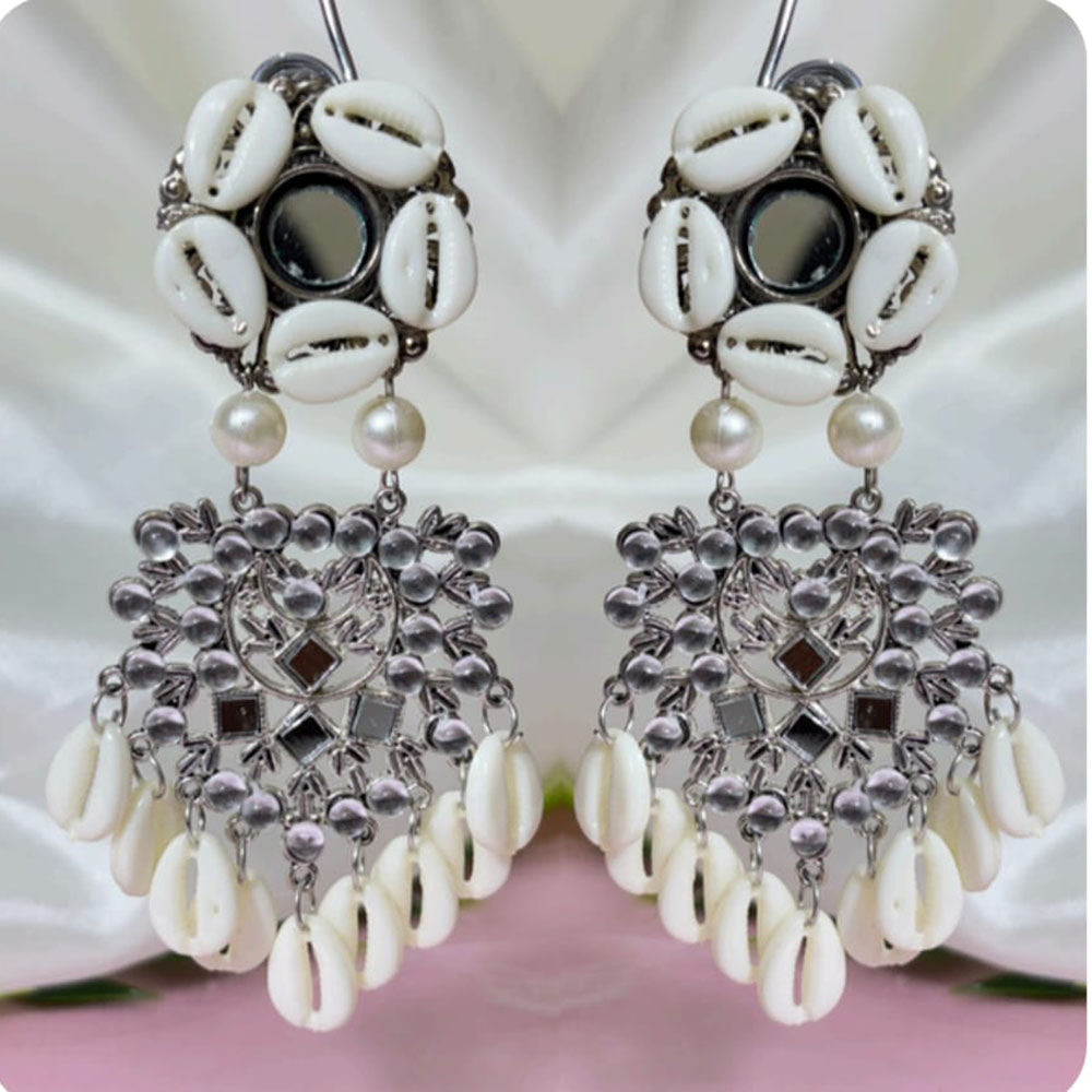 Dhirish International Vintage Style Pota Mirror And Shell Dangler Earrings