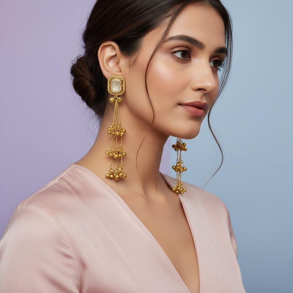 Dhirish International Trendy Peacock And Ghungroo Kashmiri Dangler Earrings