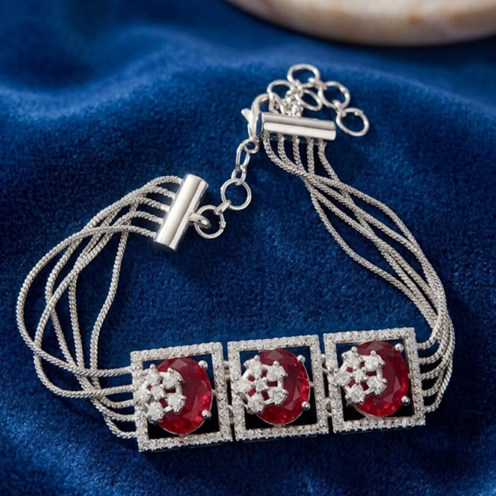 Dhirish International Elegant Silver Austrian Stone And Crystal Stone  Bracelet