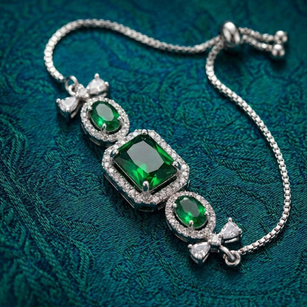 Dhirish International Elegant Silver Austrian Stone And Crystal Stone  Bracelet