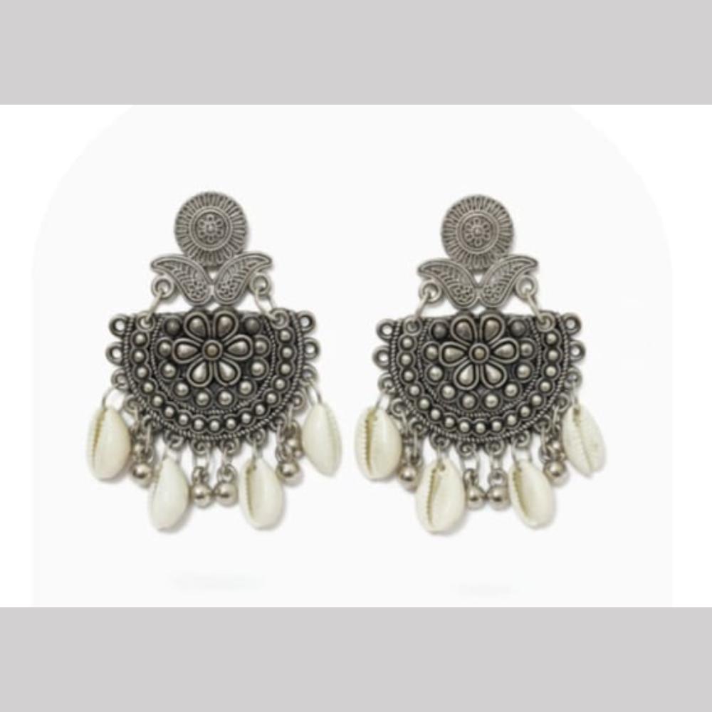 Dhirish International Heritage Oxidised Plated Shell Dangler Earrings