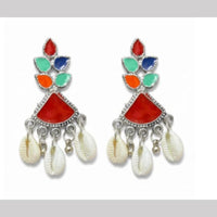 Dhirish International Heritage Oxidised Plated Meenakari Shell Dangler Earrings