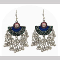 Dhirish International Heritage Oxidised Plated Meenakari Dangler Earrings