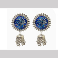 Dhirish International Heritage Oxidised Plated Meenakari Pearl Jhumki Earrings