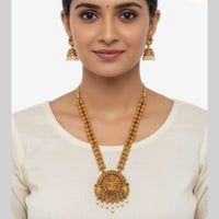 Dhirish International Pota Stone Beaded Temple Necklace With Earrings