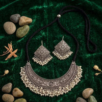 Dhirish International Trendy Oxidised Plated Pearl Ethnic Wear Necklace Set