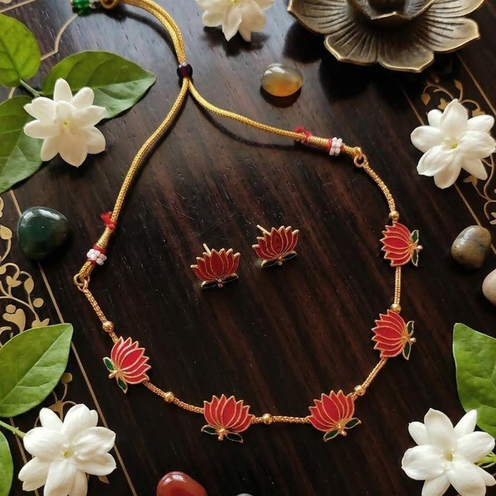 Dhirish International Beautiful Lotus Meenakari Designer Necklace Set for Women