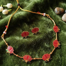 Dhirish International Beautiful Lotus Meenakari Designer Necklace Set for Women