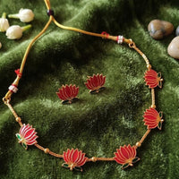 Dhirish International Beautiful Lotus Meenakari Designer Necklace Set for Women
