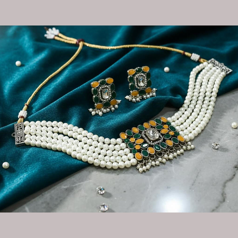 Dhirish International Pota Stone And Pearl Designer Choker Necklace Set for Women