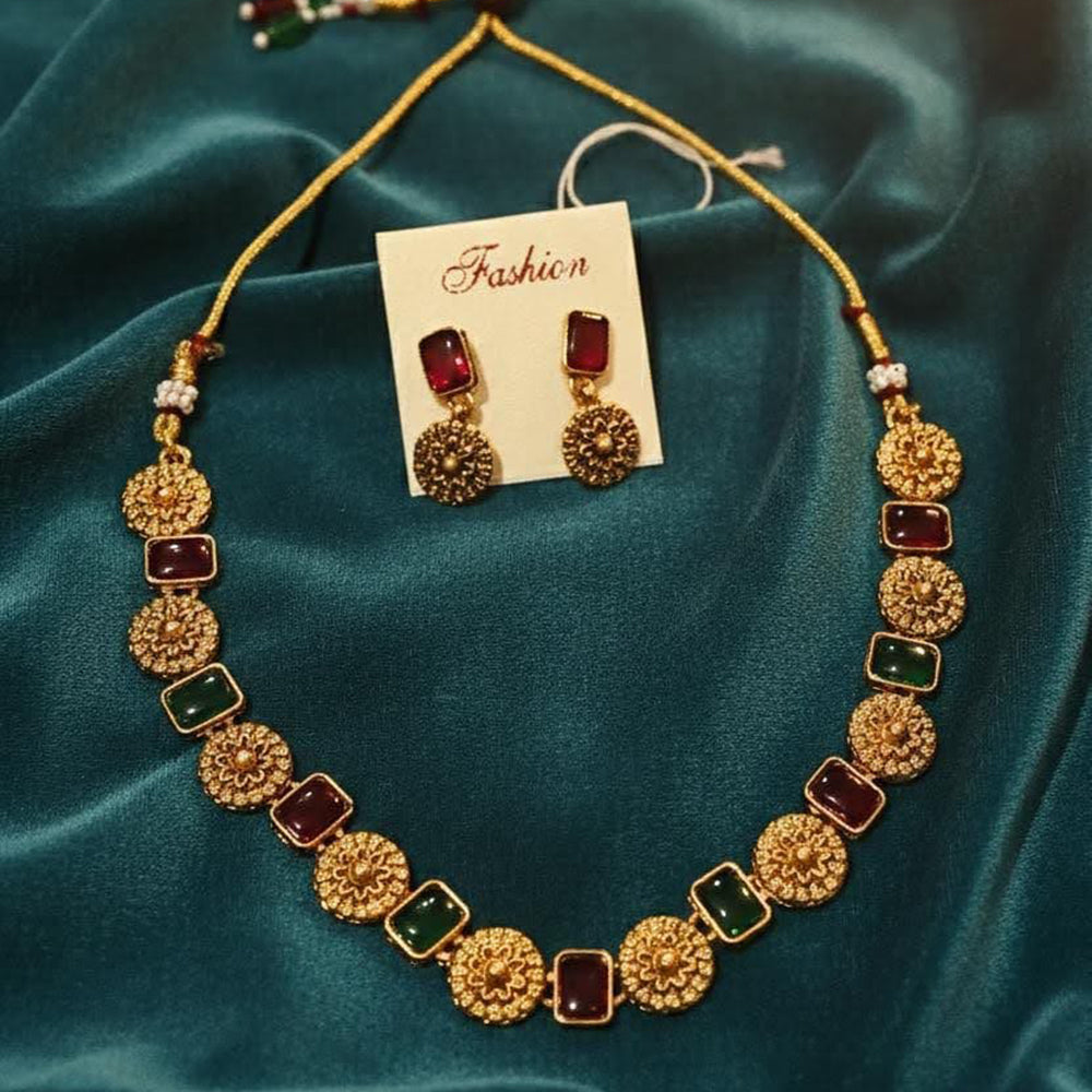Dhirish International Pota Stone And Pearl Designer Necklace Set for Women