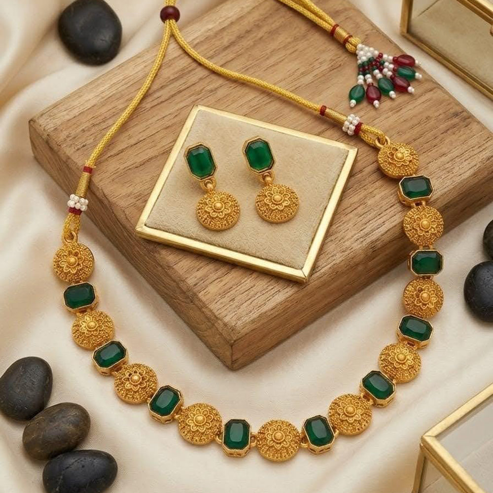 Dhirish International Pota Stone Designer Necklace Set for Women