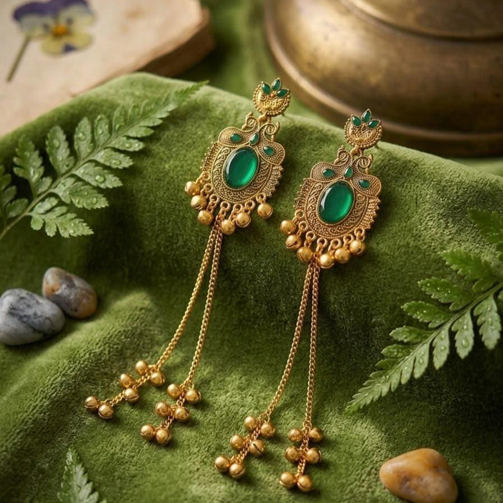 Dhirish International Pota Stone And Pearl Kashmiri Designer Dangler Earrings