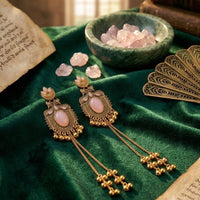 Dhirish International Pota Stone And Pearl Kashmiri Designer Dangler Earrings