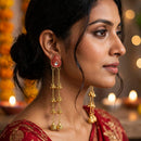 Dhirish International Pota Stone And Pearl Kashmiri Designer Jhumkis Earrings