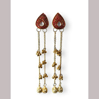 Dhirish International Pota Stone And Pearl Kashmiri Designer Jhumkis Earrings