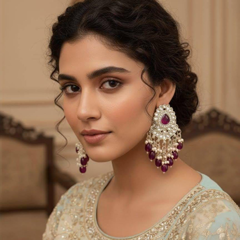 Dhirish International Premium Kundan Stone And Beads Dangler Earrings
