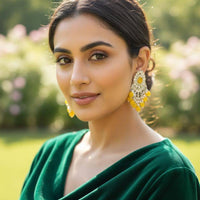 Dhirish International Premium Kundan Stone And Beads Dangler Earrings
