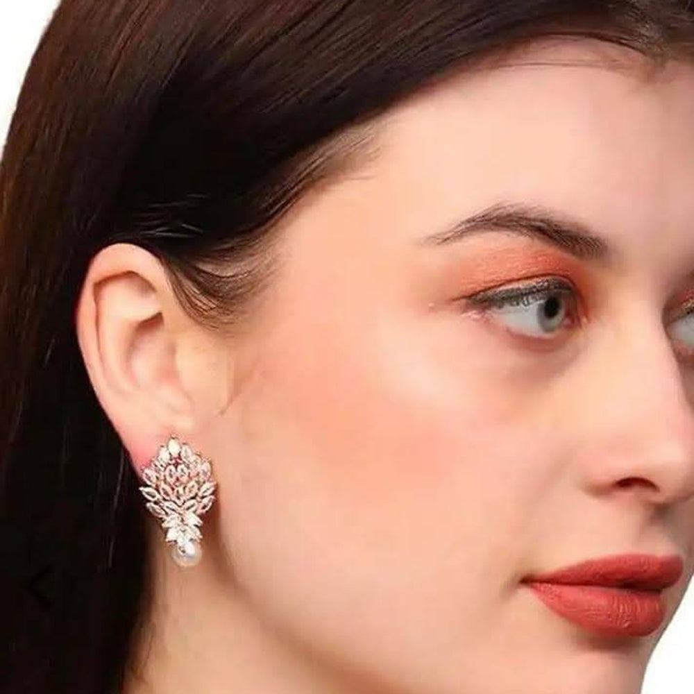 Dhirish International American Daimond And Pearl Dangler Earrings