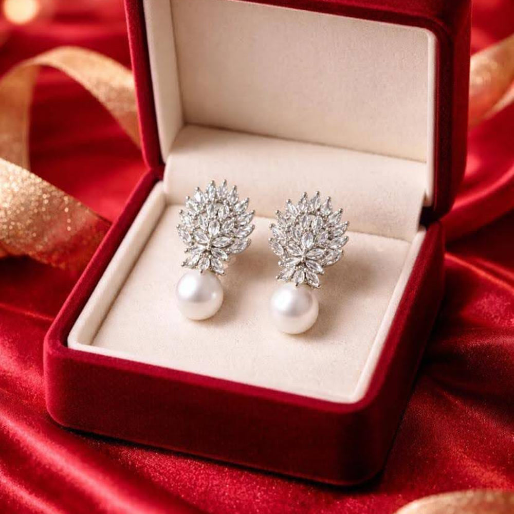 Dhirish International American Daimond And Pearl Dangler Earrings