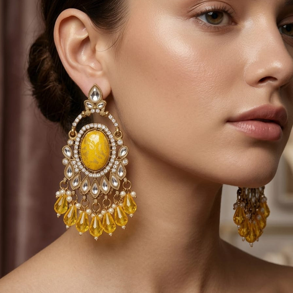 Dhirish International Stylish Kundan Stone And Beads Dangler Earrings 