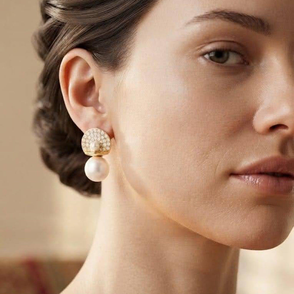Dhirish International Party Wear Austrian Stone Pearl Stud Earrings