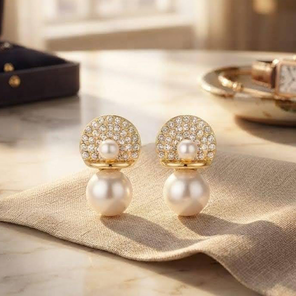 Dhirish International Party Wear Austrian Stone Pearl Stud Earrings