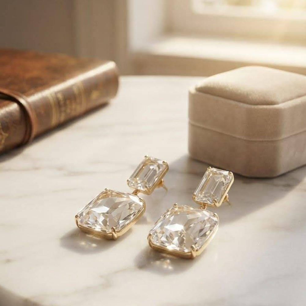 Dhirish International Party Wear Crystal Stone Stud Earrings