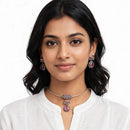 Dhirish International Statement Oxidised Plated Pota Stone Choker Necklace Set 