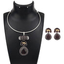 Dhirish International Statement Oxidised Plated Pota Stone Choker Necklace Set