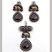 Dhirish International Statement Oxidised Plated Pota Stone Choker Necklace Set