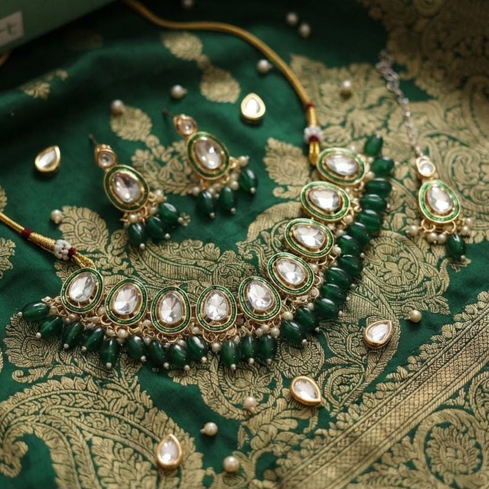 Dhirish International Designer Kundan Stone And Beads Necklace Set for Women
