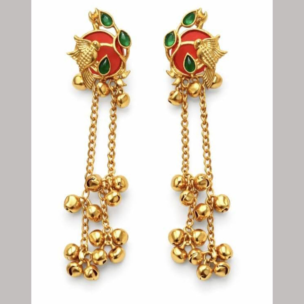 Dhirish International Classic Pota Stone And Ghungroo Kashmiri Dangler Earrings