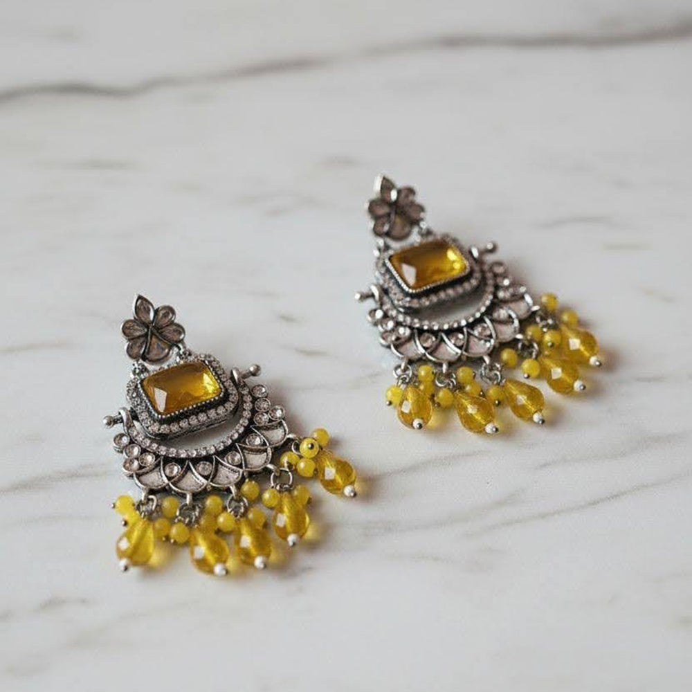 Dhirish International Heritage Oxidised Plated Pearl Dangler Earrings