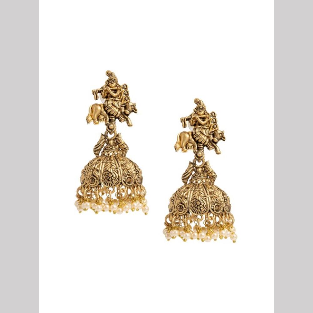 Wearhouse Fashion Gold Plated Beads Temple Dangler Earrings