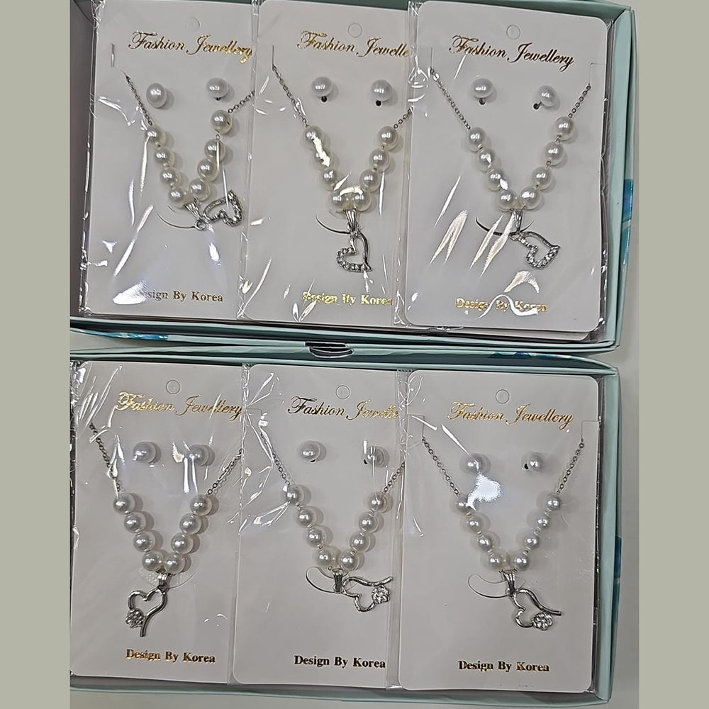 BN Silver Plated Austrian Stone And Pearl Chain Pendant