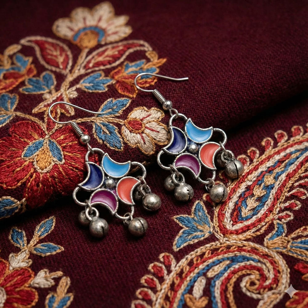 Pusti Art & Craft Royal Enamel And Ghugnroo Dangler Earrings (Assorted Color)