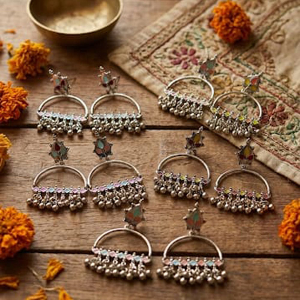 Pusti Art & Craft Royal Enamel And Ghugnroo Dangler Earrings